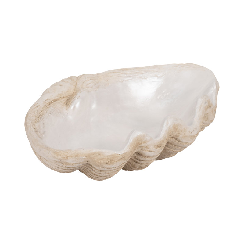 Bequette Resin Polyresin Coastal Decorative Clam Shell Bowl with Sculptural Wavy Rim - Elegant Modern Accent Bowl for Display or Storage - Stylish Textured Centerpiece for Home Decor