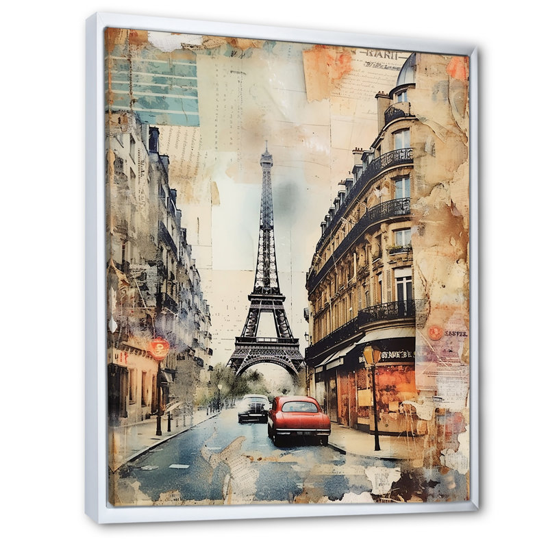 Collage rétro Paris Nostalgia I, Cadre flottant blanc, H 40 po x l 30 po