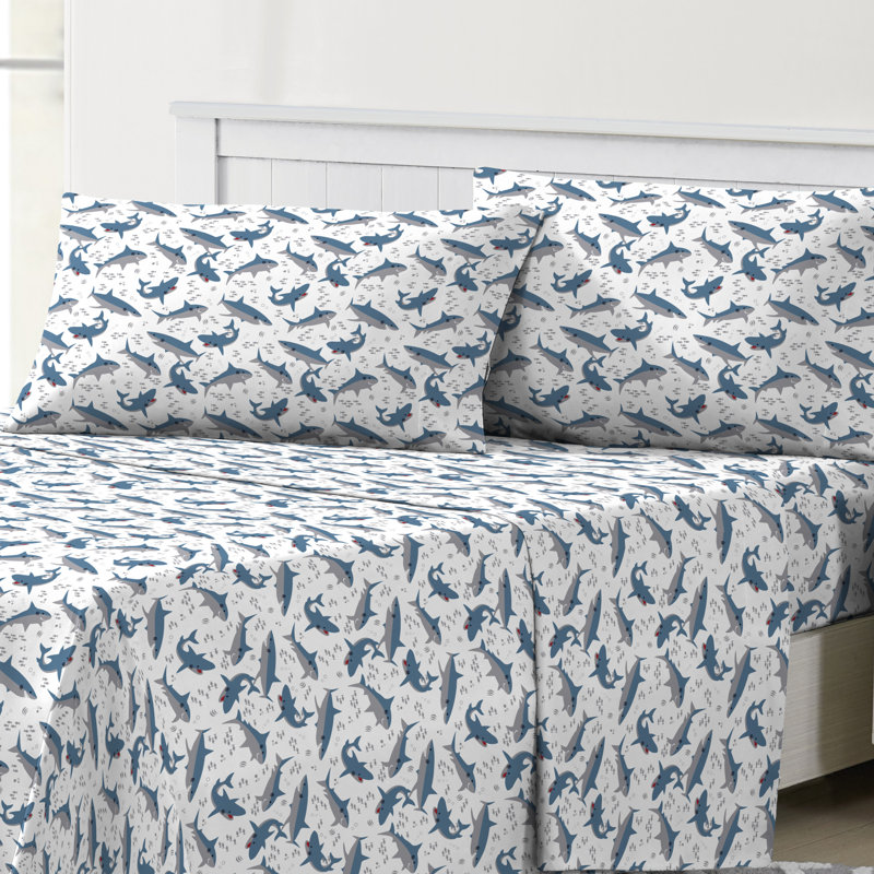 Dream Factory Sharks Polyester Sheet Set, Full Sheet Set with 2 Pillowcases