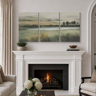 «Minimalist Green Meadow Landscape», art de chambre à coucher, impression sur toile encadrée, 3 pièces, 16 po x 24 po x 3 pièces, 24 po x 36 po x 3 pièces