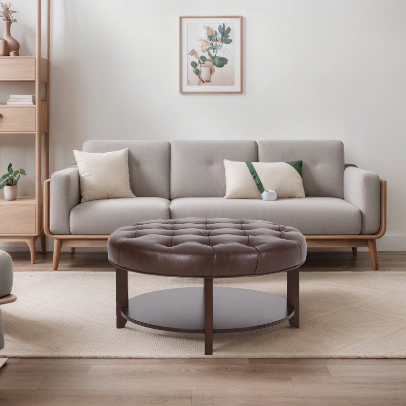 Faux Leather Ottoman, Dark Brown