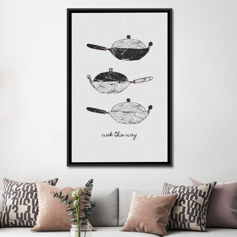 « wok this way », impression sur toile, H 26 po x l 18 po x P 1,5 po, Toile avec cadre noir, Pas de tapis