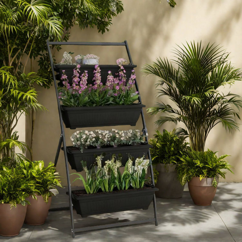 Jardinières en acier peu encombrantes, conception moderne à 4 niveaux pour la maison et le jardin