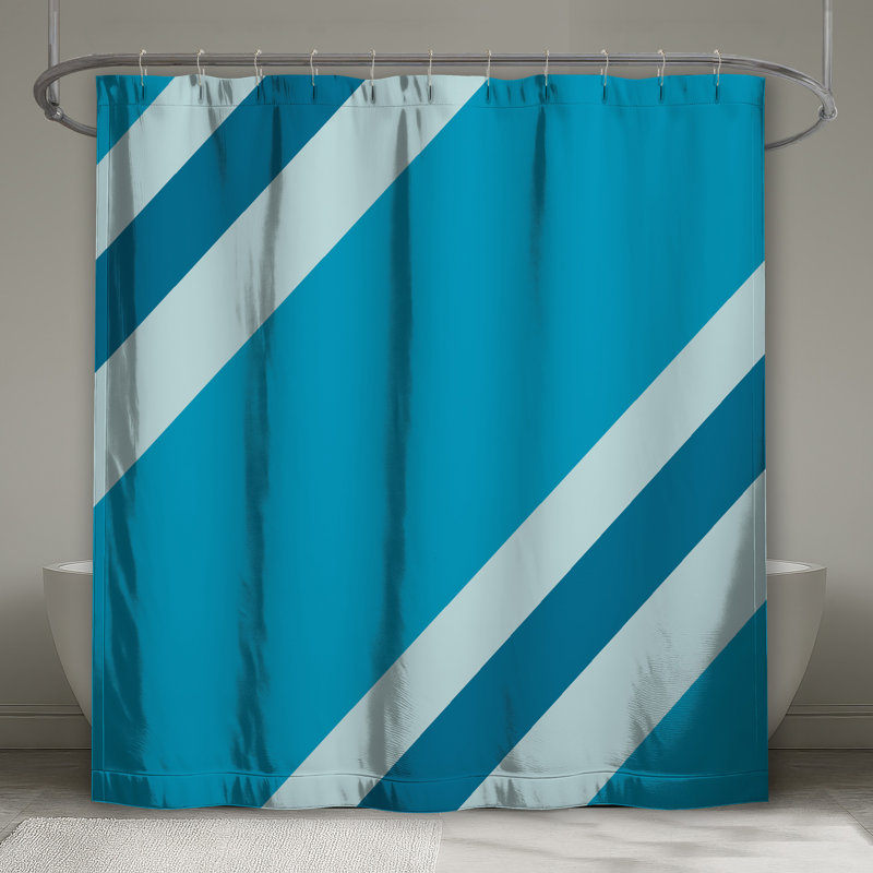 Rideaux de douche à rayures diagonales bleues extra long, L 70 po x H 72 po