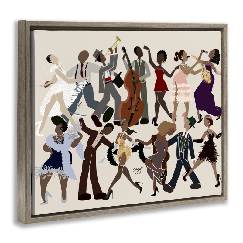 Cadre flottant Rhythm Jazz Dancers, design par Sierra Siler, H 17 po x l 21 po, Cadre flottant orme Montalcino