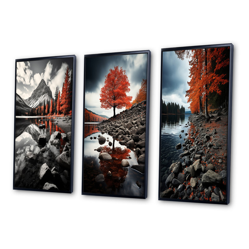 «Canada Beautiful Landscape Black», 3 pièces, Cadre noir, H 28 po x l 36 po