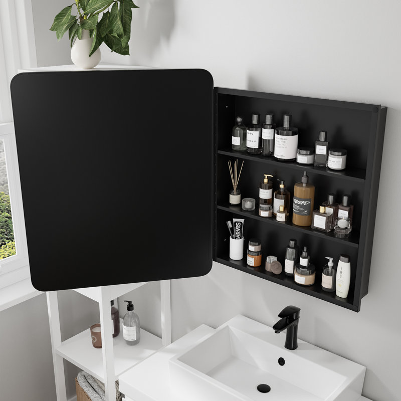 Surface-mounted/Recessed Mirror Cabinet with Mirror with Adjustable Shelf, 30" H x 24" W x 5" D