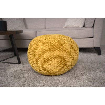 Pouf rond tricoté en coton jaune - Coussin de sol et relax, capacité de poids de 200 lb, accessoire décoratif, nettoyage des taches nécessaire, bourre de perles, l 20,24 po, l, choix 14,28 H, résistance,