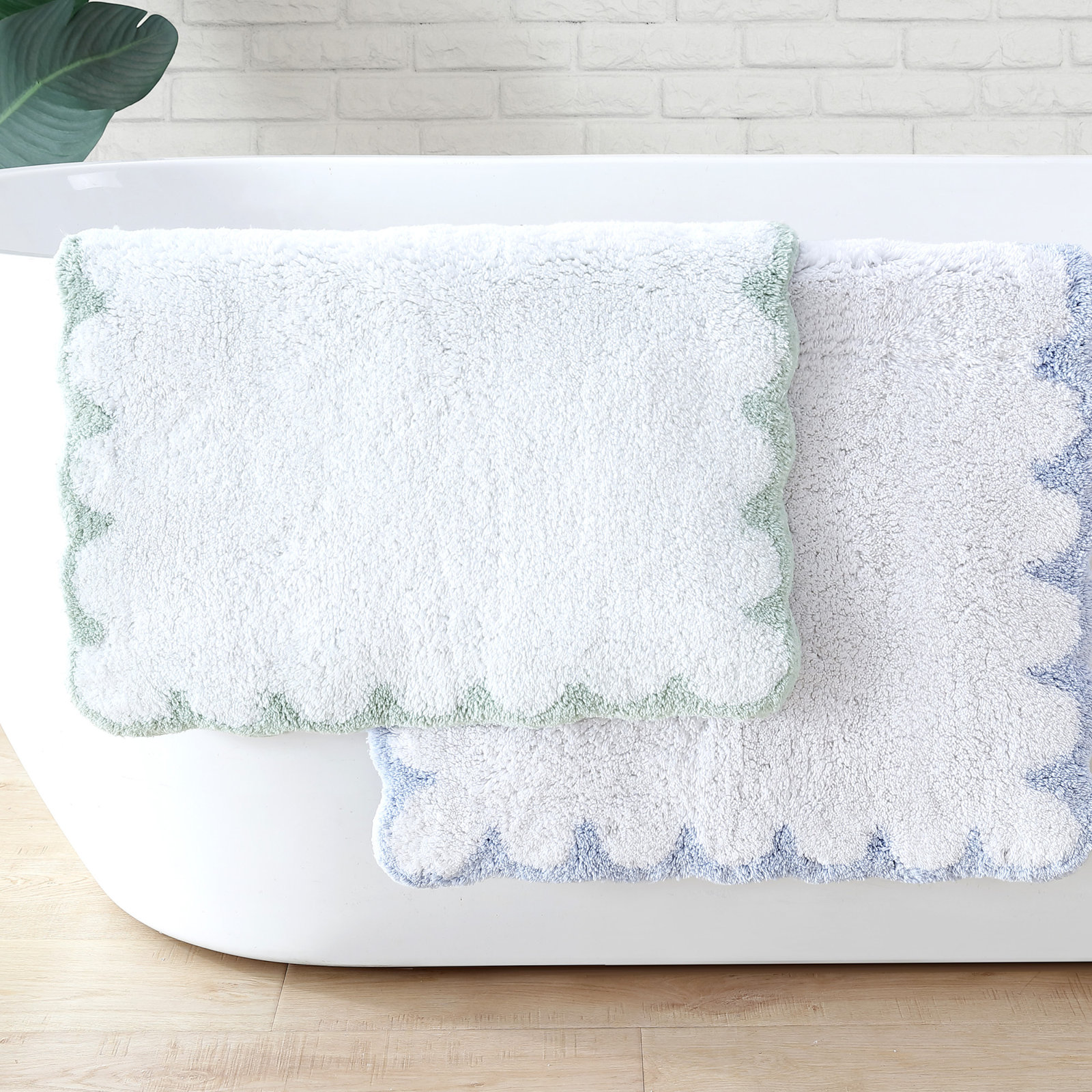 Peri Home Scallop Cotton Bath Rug, Blue