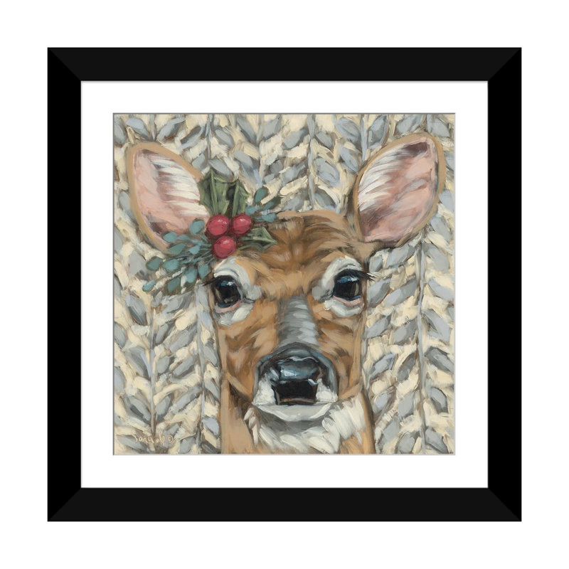 Holly Jolly Deer - impression d'art mural - papier d'art encadré, Noir, H 24 po x l 24 po