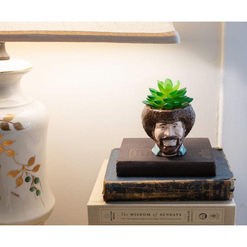 Ceramic Cube Planter with Plastic Succulent for Christmas Decor