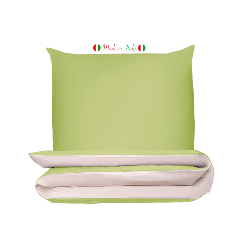 Cotton Solid Colour Duvet Cover Set with Pillowcases, Apple Green/Cream