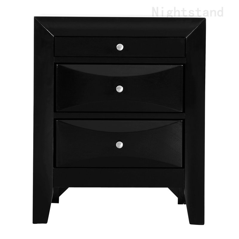 Table de chevet moderne, table de chevet d'intérieur avec tiroirs de rangement, Noir