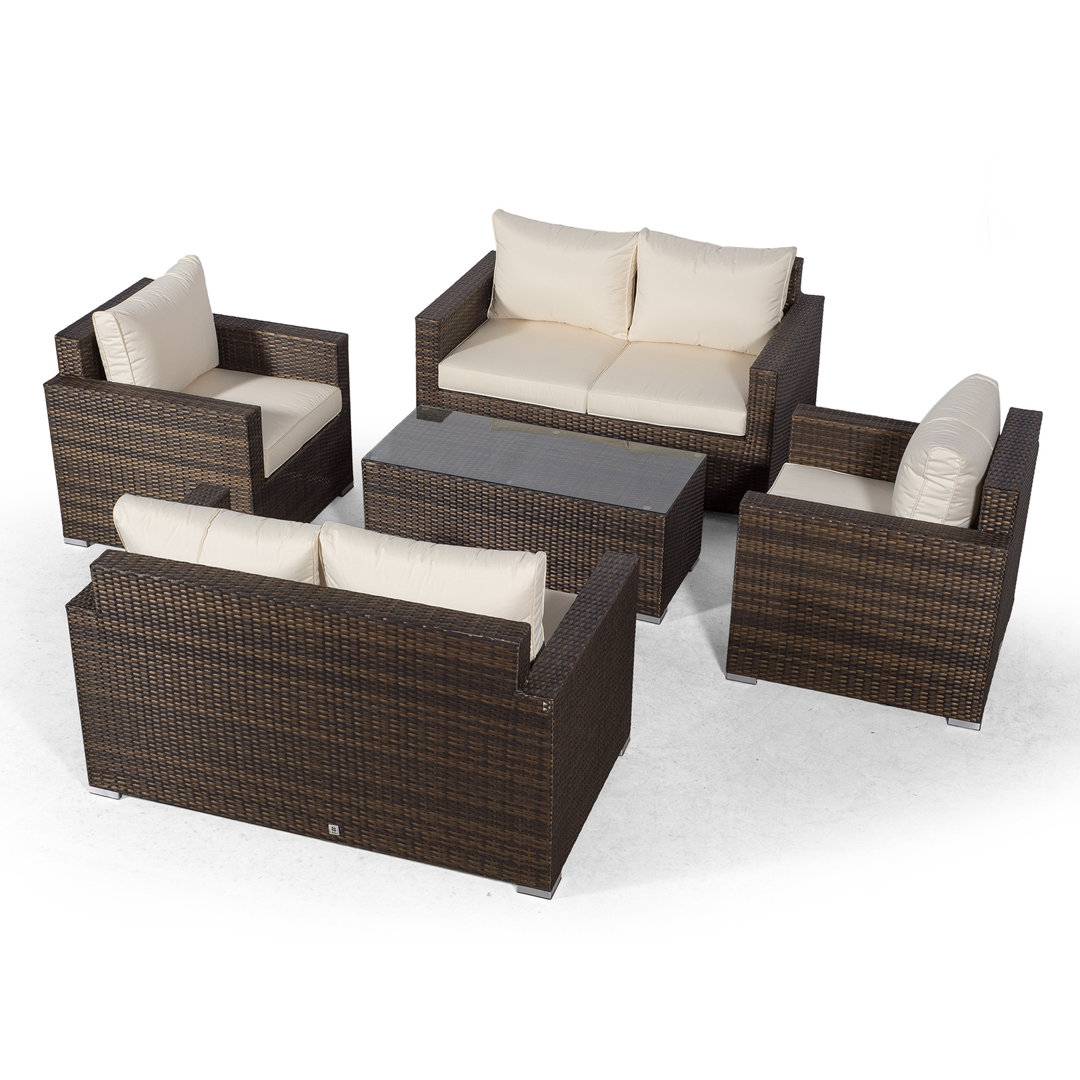 Villatoro Brown Rattan 2 X 2 Seat Sofa + 2 X Armchairs & Rectangle Coffee Table, Outdoor Patio Garden Furniture