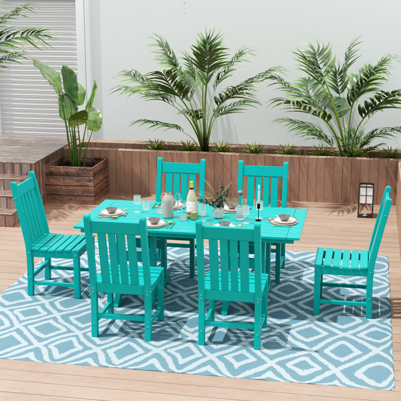Ensemble de salle à manger rectangulaire pour 6 personnes 71 po Laguna, Turquoise