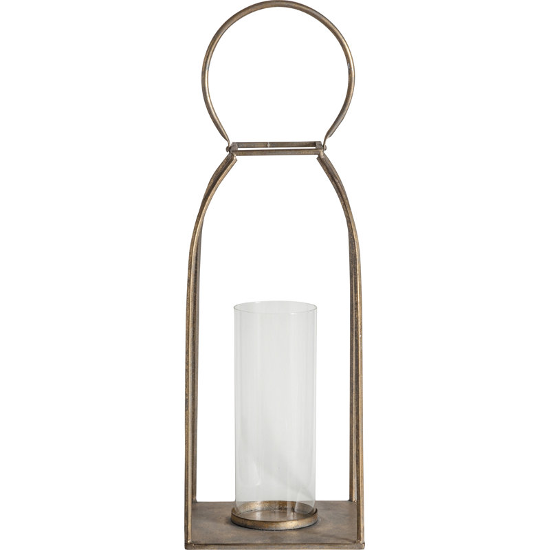 Alcora Glass Tabletop Lantern, Gold, 38cm H x 16cm W x 16cm D