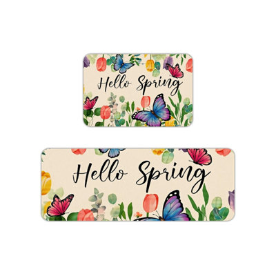Tapis de cuisine Hello Spring Butterfly Tulip, 2 pièces, beige multicolore
