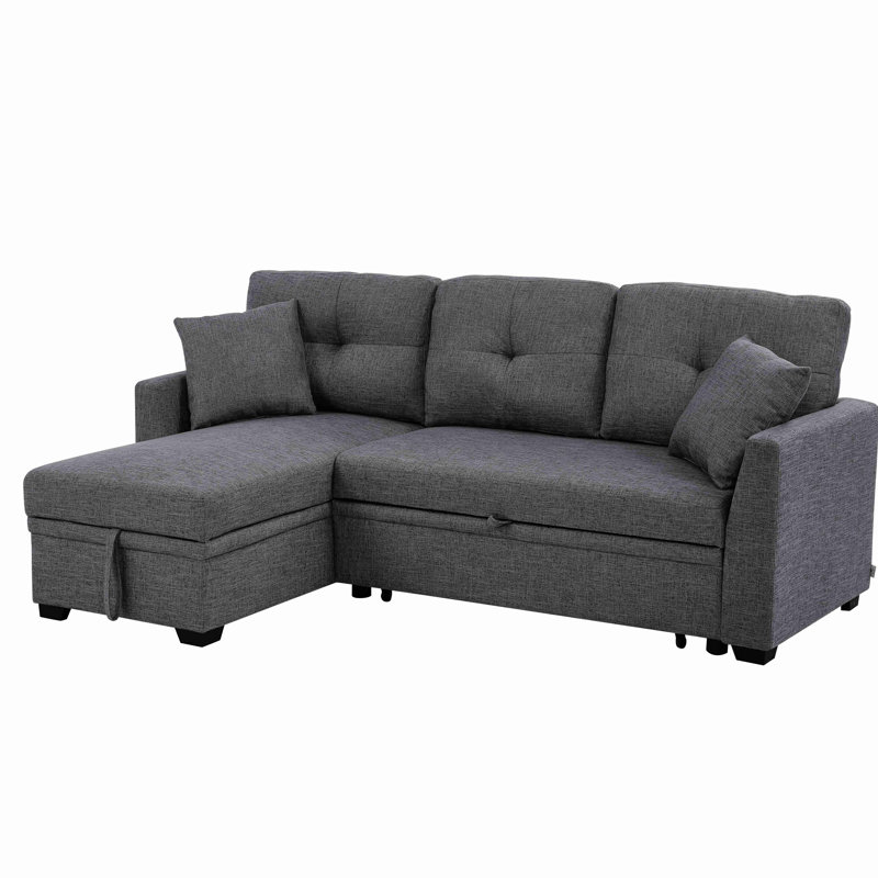 Canapé modulaire 76,5 po en mélange de lin avec lit escamotable et rangement pour chaise longue, Gris foncé