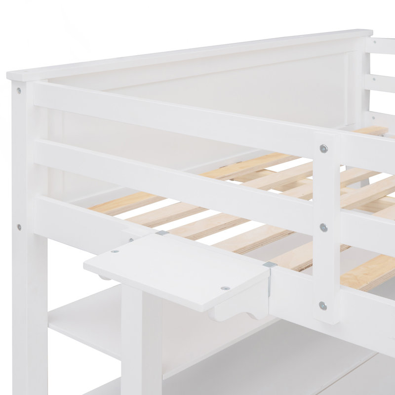 Lit mezzanine double en bois avec tiroirs, Blanc