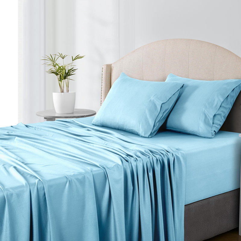Luxury 4 Piece Solid Sheets Soft Rayon From Bamboo Blend Bedding Sheet Set, Purple, Full