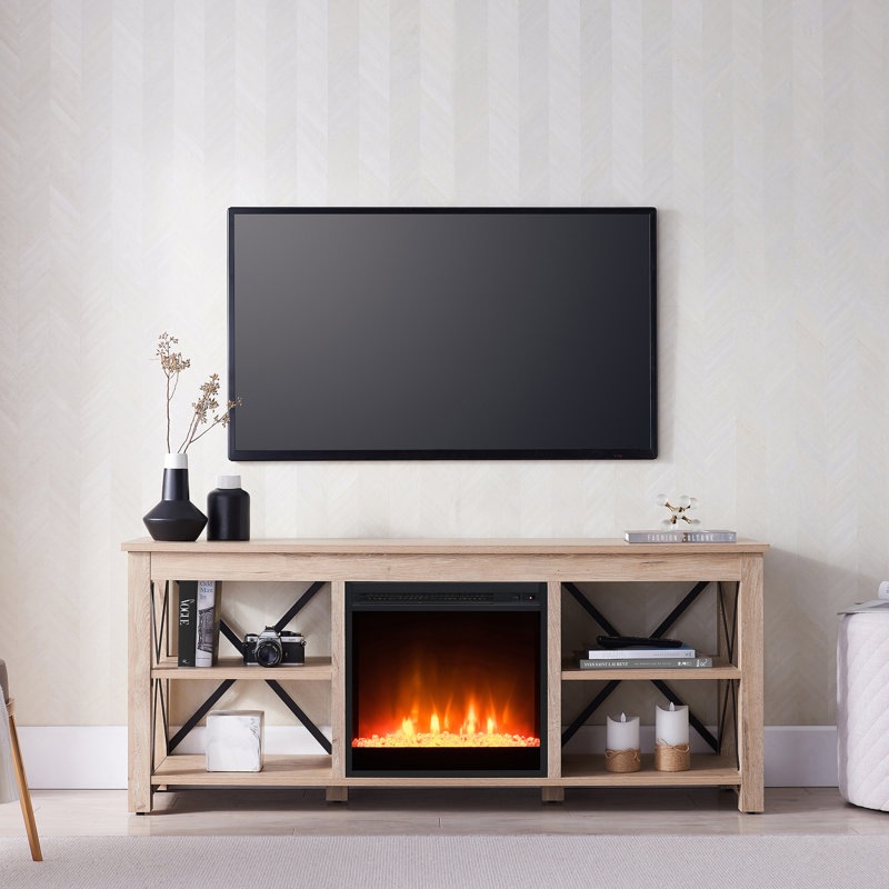 Sawyer TV Stand for TVs up to 65" with Fireplace Included, White Oak