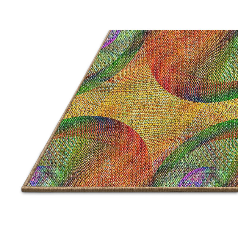 Jaune Tapis décoratif abstrait, Rectangle 5 pi x 7 pi