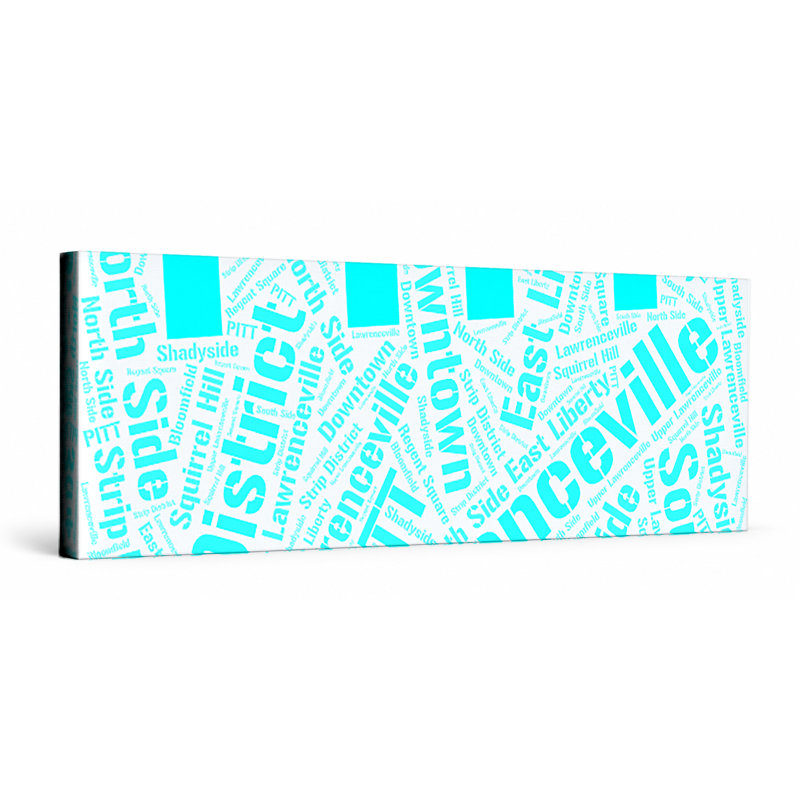 Art de quartier Pittsburgh Words - cyan - art mural sur toile, 20" H x 60" W