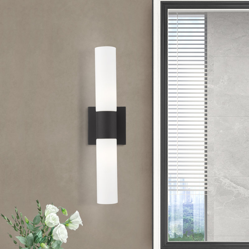 Cailum 2 Light Frosted Dimmable Vanity Light, Textured Black/Antique Brass