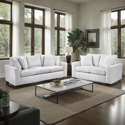 Hunziker Modern & Contemporary Textured 2-Piece Living Room Set with Stylish Dual Fabric Upholstery (Microfiber & Corduroy), Foam over Pocket Coils Co by Latitude Run