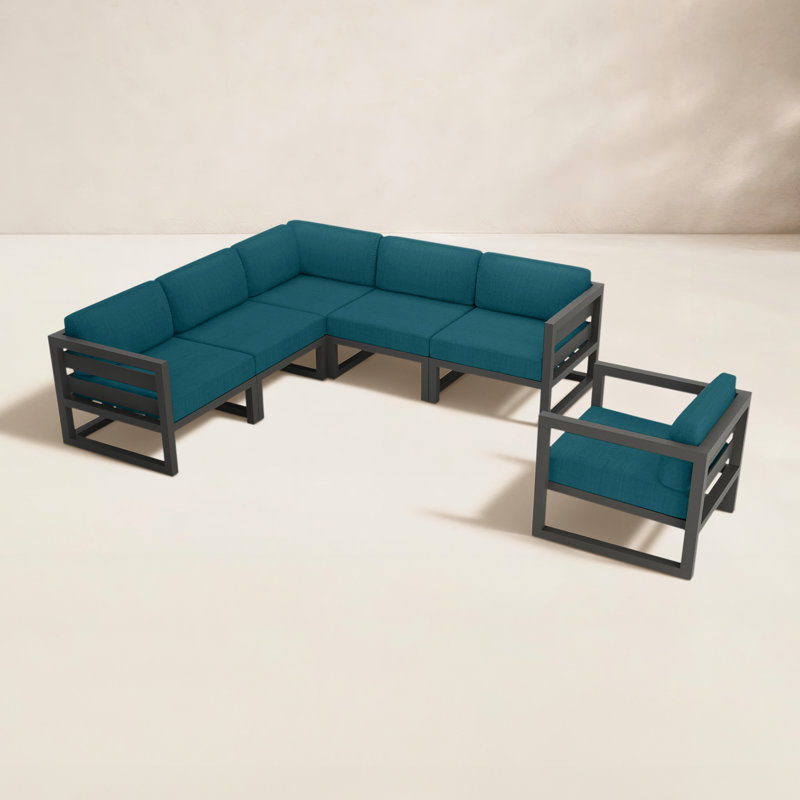 Smith 94'' Wide L-Shaped Powder Coated Aluminum Patio Sectional with Sunbrella® Cushions, Canvas Henna Sunbrella® Canvas
