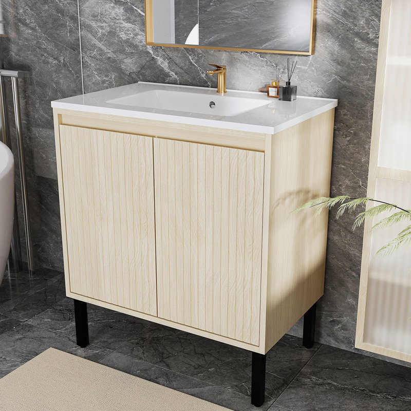 Armoire de salle de bain en bois avec tablette de rangement