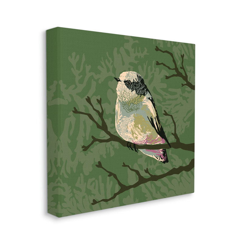 «Bird perché sur une branche d'arbre» par Verbrugge Watercolor, impression sur toile tendue, H 17 po x l 17 po x P 1,5 po