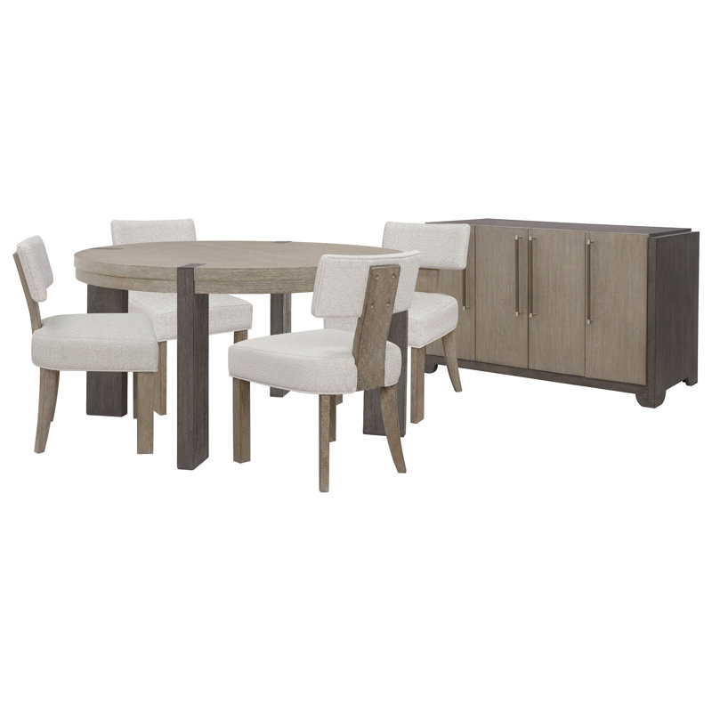 Table de salle à manger ronde Inzillo avec 4 chaises et buffet Klismos, 6 pièces: table, 4 chaises, buffet