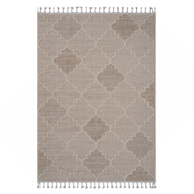 Cream / Trellis Indoor / Outdoor Area Rug, Rectangle 6'7" x 7'9"