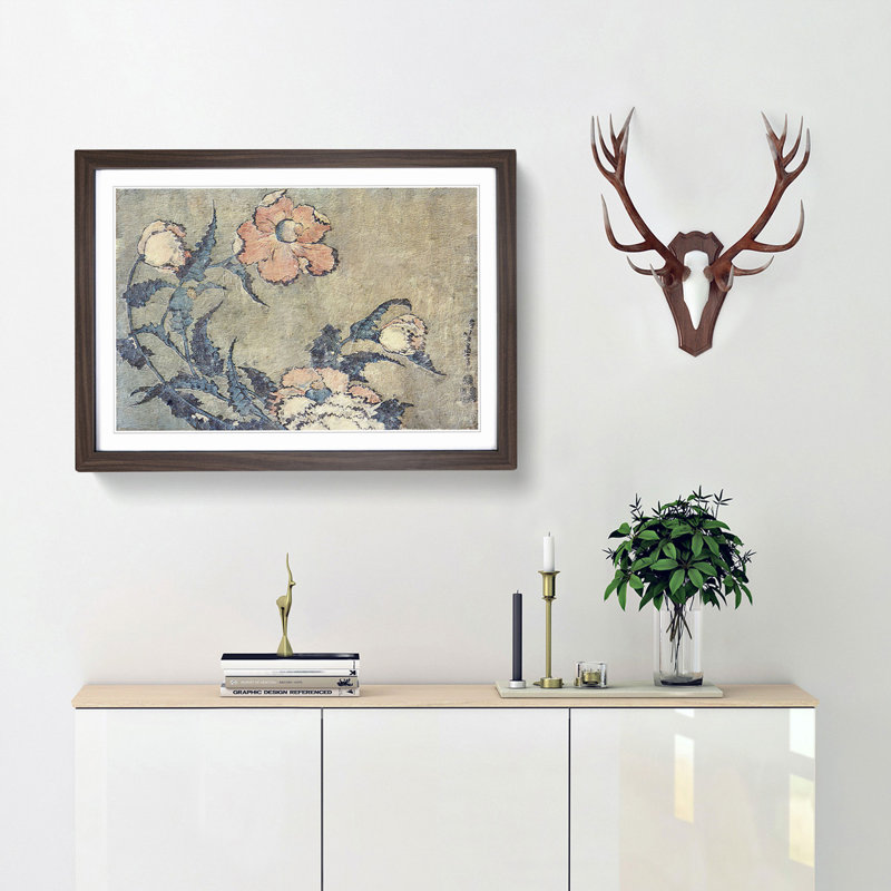 Poppies in the Wind by Katsushika Hokusai - Picture Frame Painting Print, Walnut Framed, 36cm H x 48cm W x 2cm D