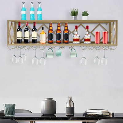 Radoslaw Multifunctional Rectangular Industrial Wall Mounted Wine Bottle & Glass Rack by Gracie Oaks