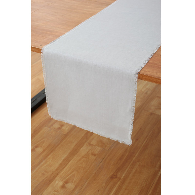 Fringe - 100% Pure Linen Table Runner, 108" x 14" Rectangle, Light Gray