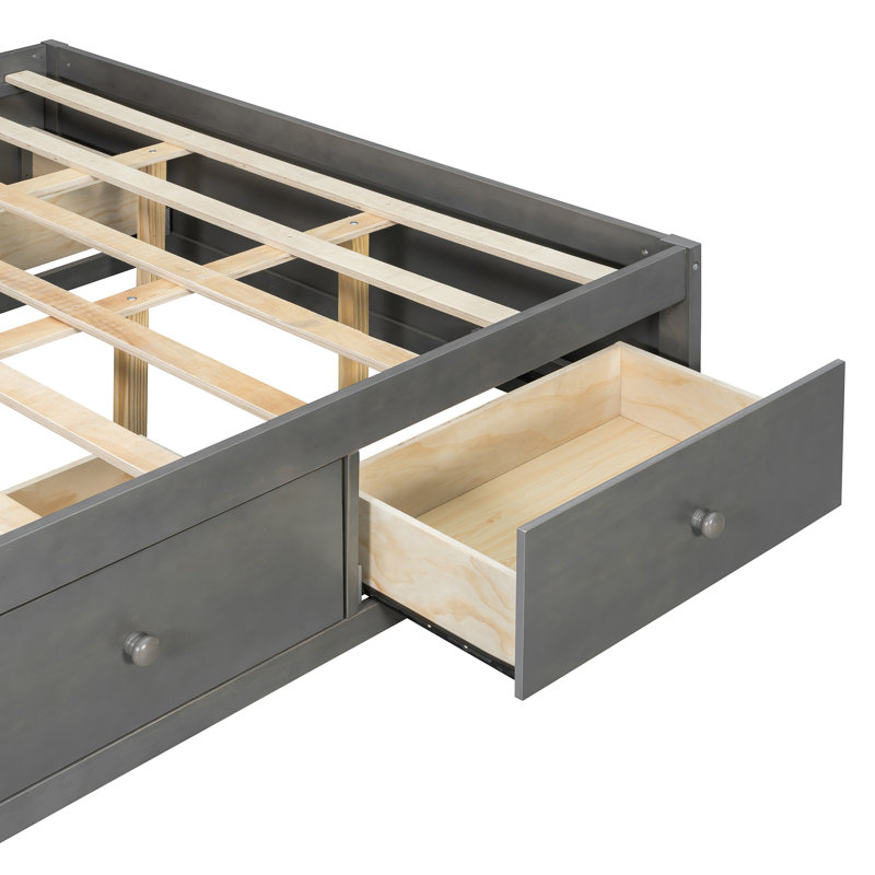 Bed Frame with 4 Drawers and Footboard Storage Cubby, Bunk Bed, Loft Bed, Queen Size Platform Bed Frame Grey, Grey