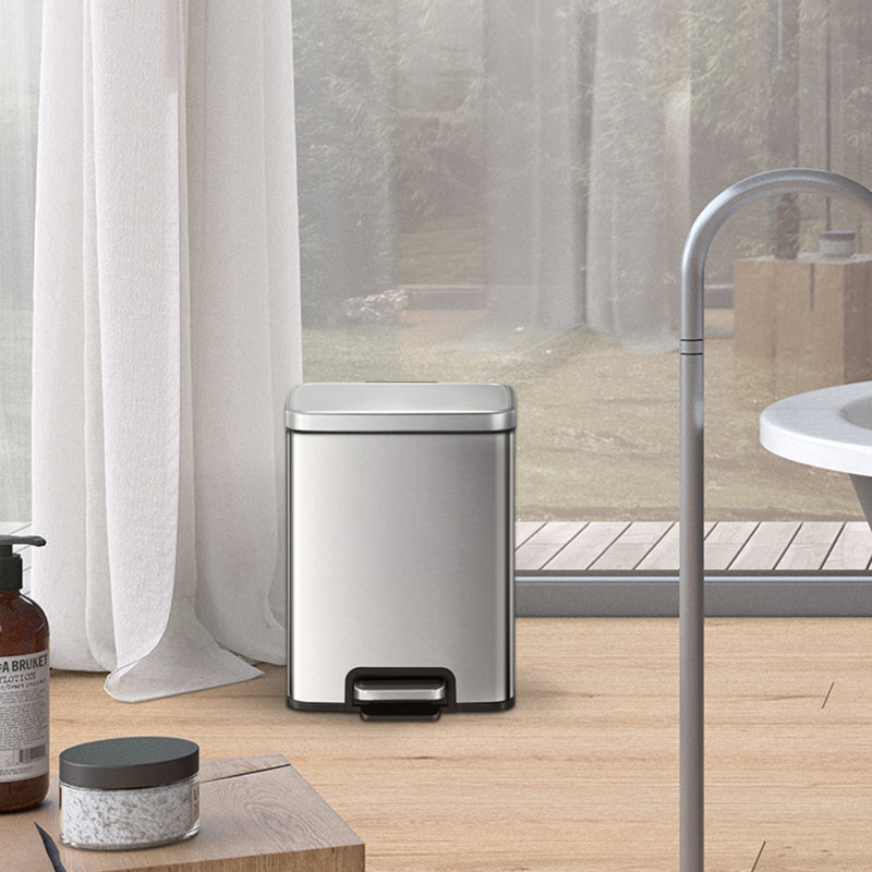 Poubelle en acier inoxydable EKO Madison, 1,58 gallons, Acier inoxydable brossé