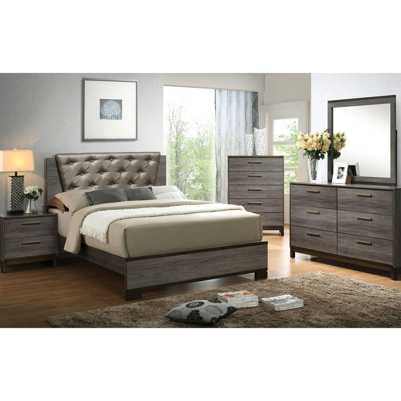 Table de chevet grise antique avec 2 tiroirs, glissières en métal au centre pour faciliter le déplacement des tiroirs dans la chambre à coucher grise, facile à utiliser
