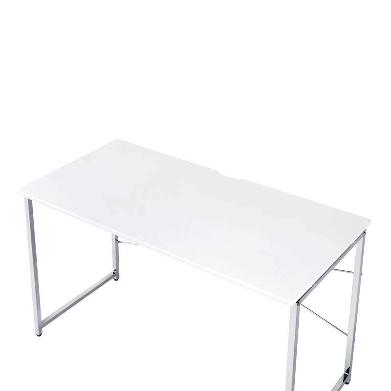 Bureau rectangulaire blanc avec structure tubulaire en métal et surface en placage barre transversale moderne 48,17 po Largeur