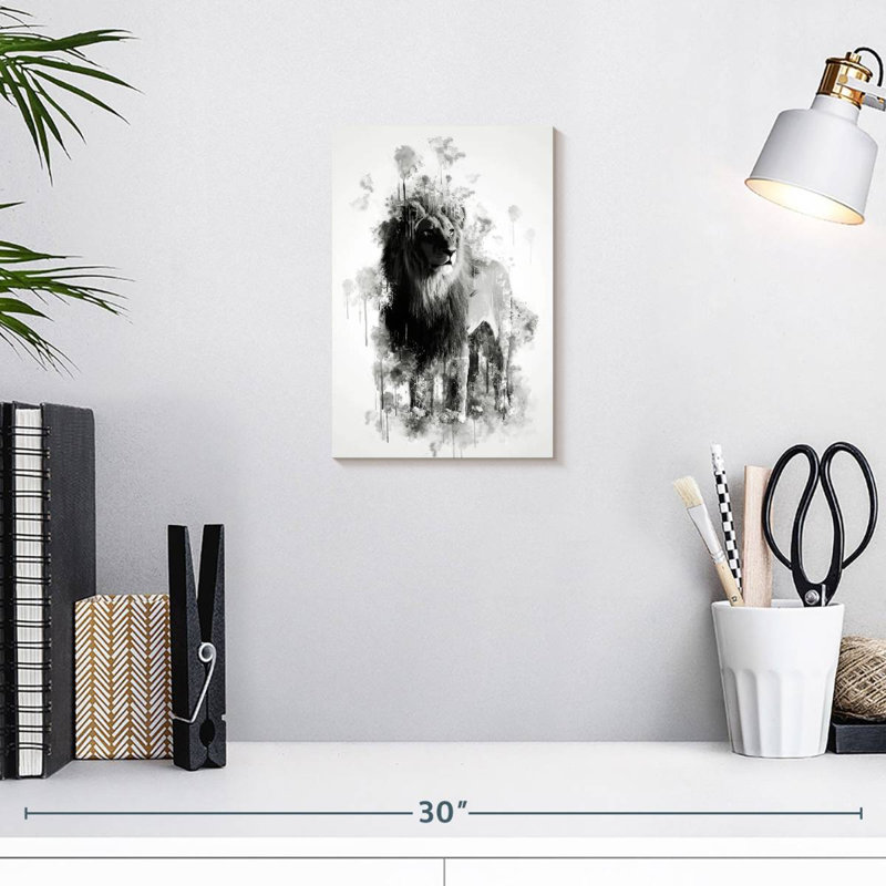 Brampt Lion Black And White, 12" H x 8" W
