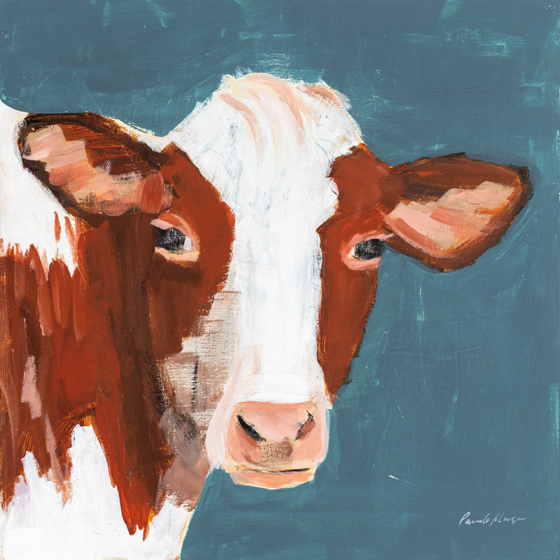 Bleu rouillé - peinture, H 12 po x l 12 po, Papier avec cadre unique doré, Oui
