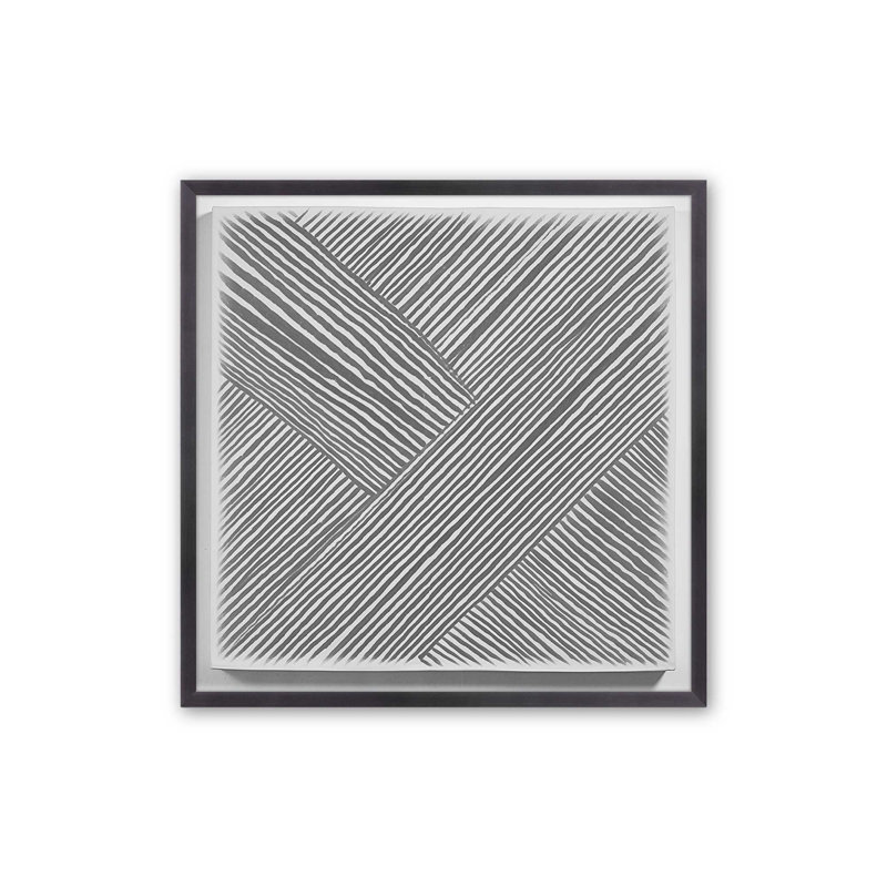Illusion linéaire III, Cadre simple en zinc patiné, H 13,75 po x l 13,75 po