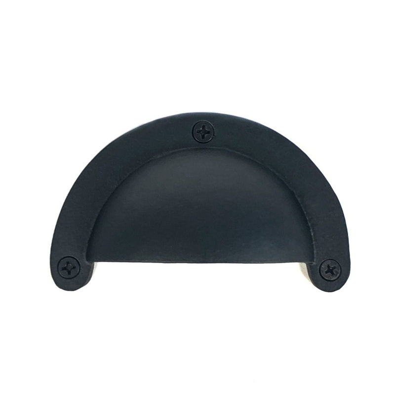 Matte Black Iron Cup Pull with Mounting Hardware
