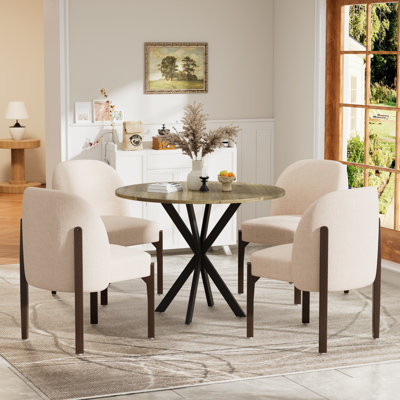 Ensemble de table de salle à manger 31,5 po et 4 chaises rembourrées en tissu, maison de campagne moderne pour petits espaces