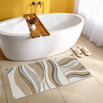 Ensemble de tapis de bain ultra doux (2 pièces), beige, 19,7 po x 23,6 po et 23,6 po x 39,4 po | 100% polyester, 650 g / m², hauteur des poils de 0,2 po | Base à pois antidérapante, lavable à la machine, parfaite pour le confort et la sécurité de la salle de bain