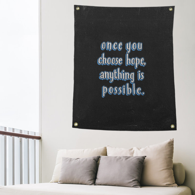 Tapisserie tableau noir en polyester, citation d’espoir, H 36 po x l 26 po, Bleu