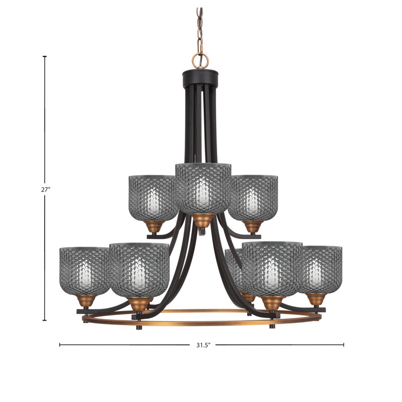 Lustre 9 lumières Allexus noir mat et laiton fumé 6 po, Noir mat / laiton, Noir