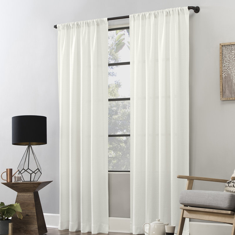 Panneau de rideau simple semi-diaphane avec passe-tringle Waffle, Blanc, L 52 po x L 84 po